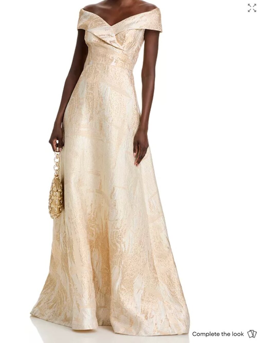 Teri Jon by Rickie Freeman Champagne-Gold Metallic Jacquard Gown - sz 4